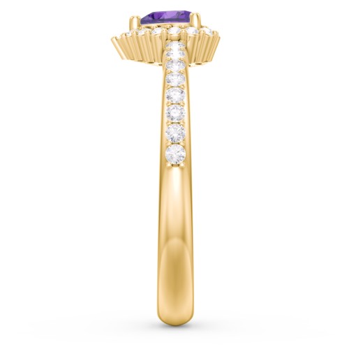 Halo Heart Ring with Accented Band – 18K Gold Plated Silver with Amethyst and White Premium Zirconia