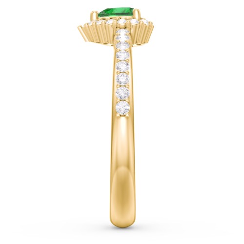 Halo Heart Ring with Accented Band – 18K Gold Plated Silver with Emerald and White Premium Zirconia