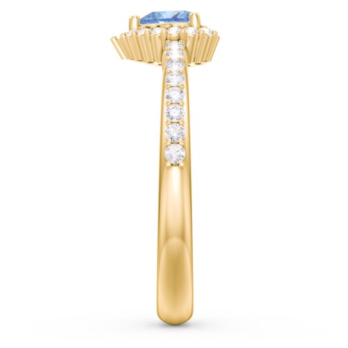 Halo Heart Ring with Accented Band – 18K Gold Plated Silver with Blue Topaz and White Premium Zirconia