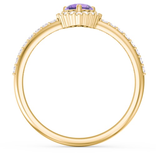 Halo Heart Ring with Accented Band – 18K Gold Plated Silver with Amethyst and White Premium Zirconia