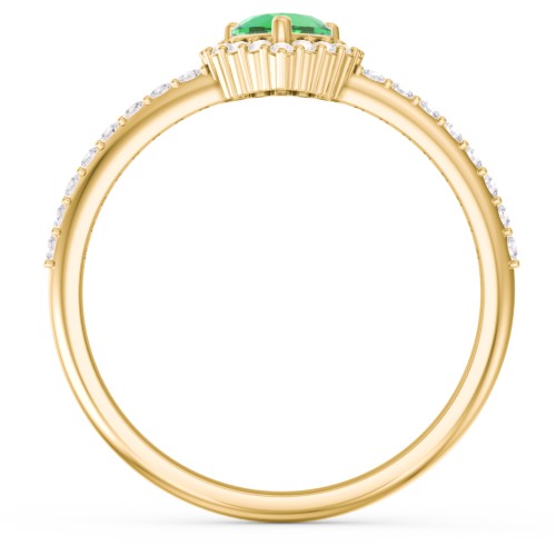 Halo Heart Ring with Accented Band – 18K Gold Plated Silver with Emerald and White Premium Zirconia