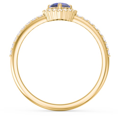 Halo Heart Ring with Accented Band – 18K Gold Plated Silver with Blue Sapphire and White Premium Zirconia