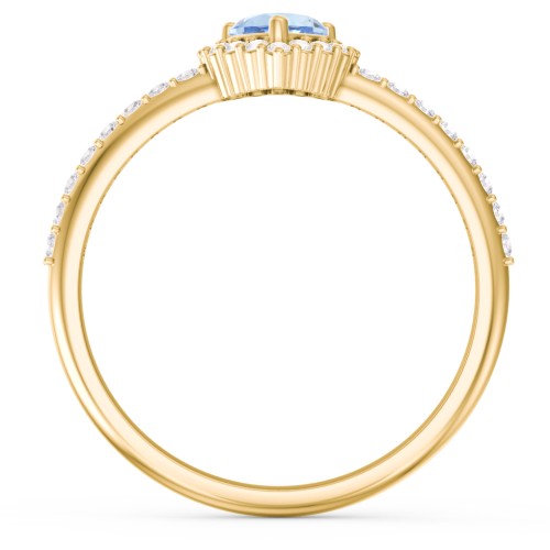 Halo Heart Ring with Accented Band – 18K Gold Plated Silver with Blue Topaz and White Premium Zirconia