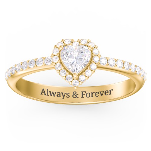 Halo Heart Ring with Accented Band – 18K Gold Plated Silver with Diamond
