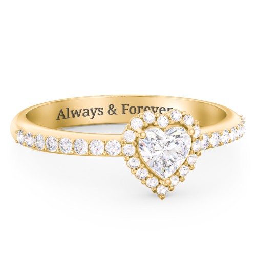Halo Heart Ring with Accented Band – 18K Gold Plated Silver with Diamond