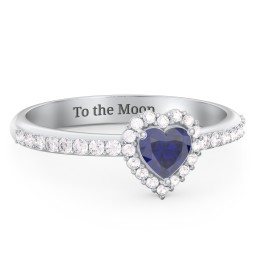 Halo Heart Ring with Accented Band in 925 Sterling Silver with Blue Sapphire and White Premium Zirconia