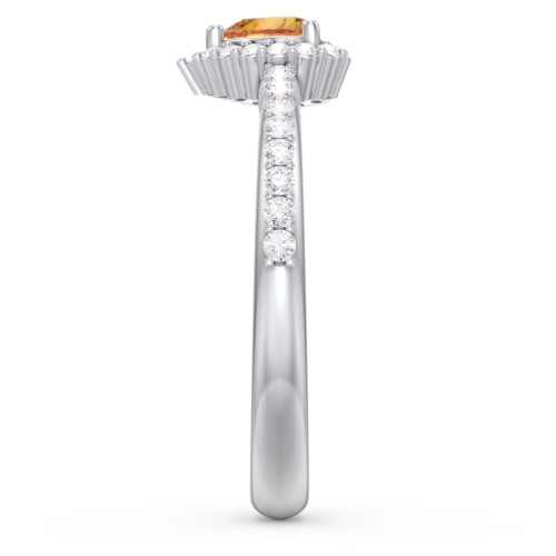 Halo Heart Ring with Accented Band – Sterling Silver with Citrine and White Premium Zirconia
