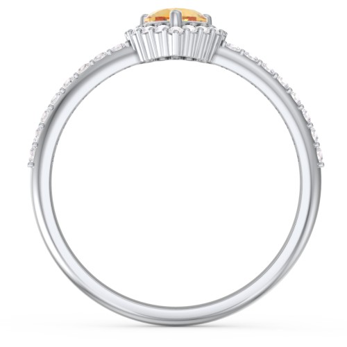 Halo Heart Ring with Accented Band – Sterling Silver with Citrine and White Premium Zirconia