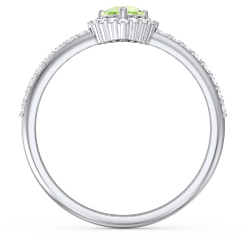Halo Heart Ring with Accented Band – Sterling Silver with Peridot and White Premium Zirconia