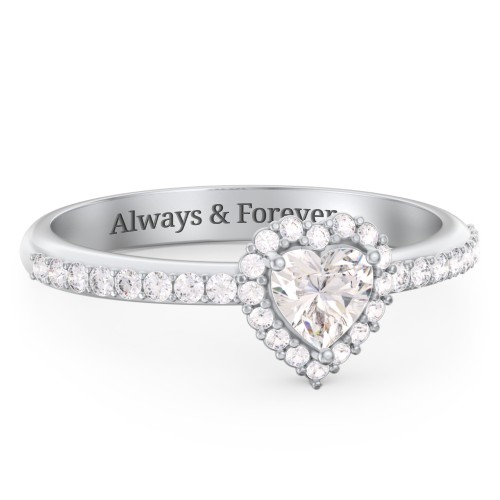 Halo Heart Ring with Accented Band – Sterling Silver with Cubic Zirconia and White Premium Zirconia