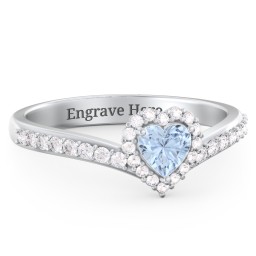V-Shaped Halo Heart Ring with Accented Band