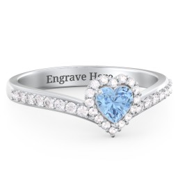 V-Shaped Halo Heart Ring with Accented Band