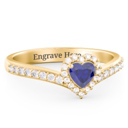 V-Shaped Halo Heart Ring with Accented Band in 18K Gold Plated Silver