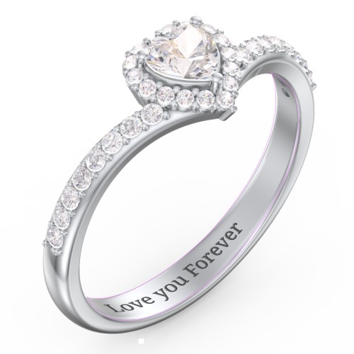 V-Shaped Halo Heart Ring with Accented Band