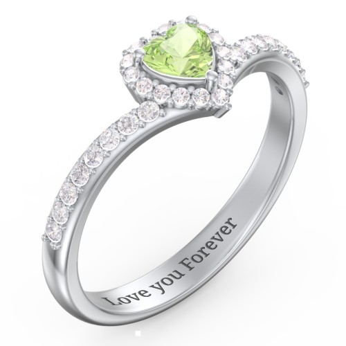 V-Shaped Halo Heart Ring with Accented Band