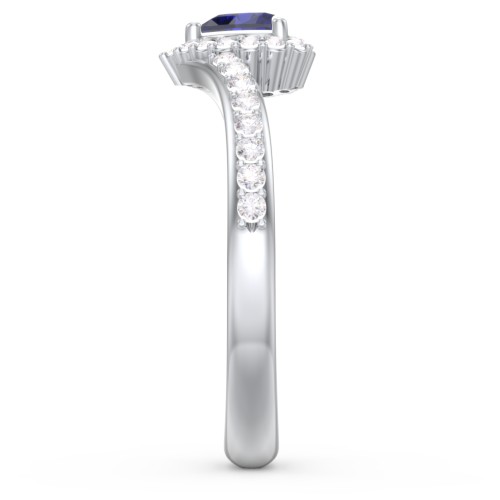 V-Shaped Halo Heart Ring with Accented Band