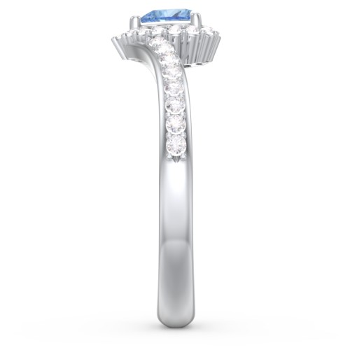 V-Shaped Halo Heart Ring with Accented Band