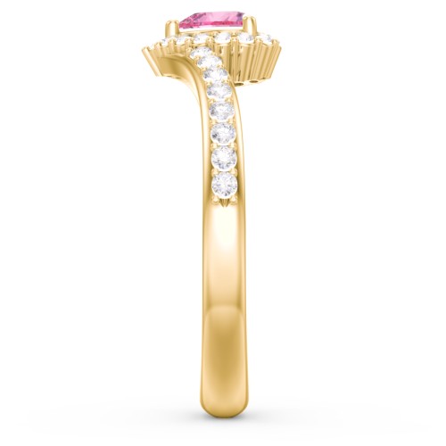 V-Shaped Halo Heart Ring with Accented Band