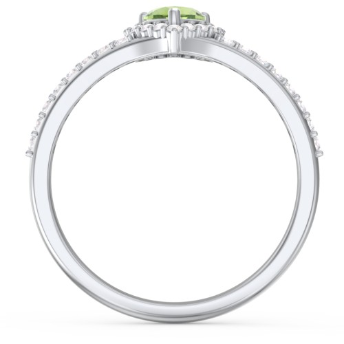 V-Shaped Halo Heart Ring with Accented Band
