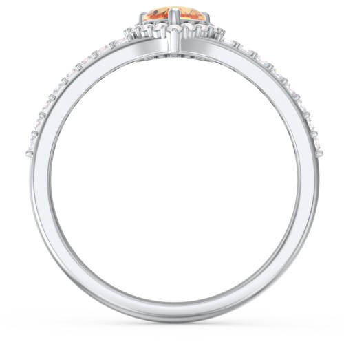 V-Shaped Halo Heart Ring with Accented Band