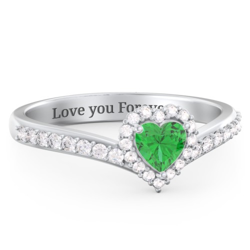 V-Shaped Halo Heart Ring with Accented Band