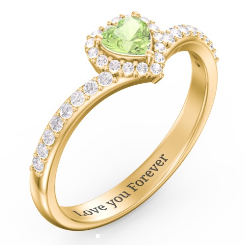V-Shaped Halo Heart Ring with Accented Band – 18K Gold Plated Silver with Peridot and White Premium Zirconia