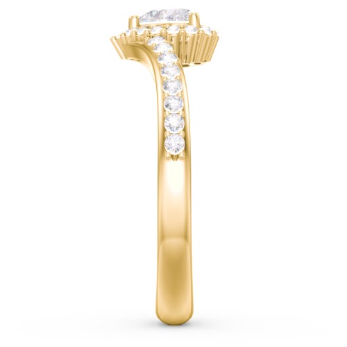 V-Shaped Halo Heart Ring with Accented Band – 18K Gold Plated Silver with Diamond