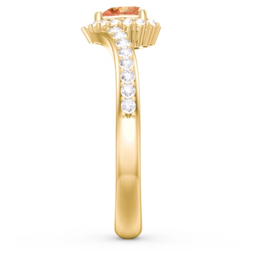 V-Shaped Halo Heart Ring with Accented Band – 18K Gold Plated Silver with Citrine and White Premium Zirconia