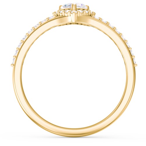 V-Shaped Halo Heart Ring with Accented Band – 18K Gold Plated Silver with Diamond