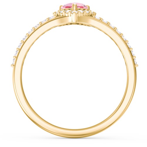 V-Shaped Halo Heart Ring with Accented Band – 18K Gold Plated Silver with Pink Tourmaline and White Premium Zirconia