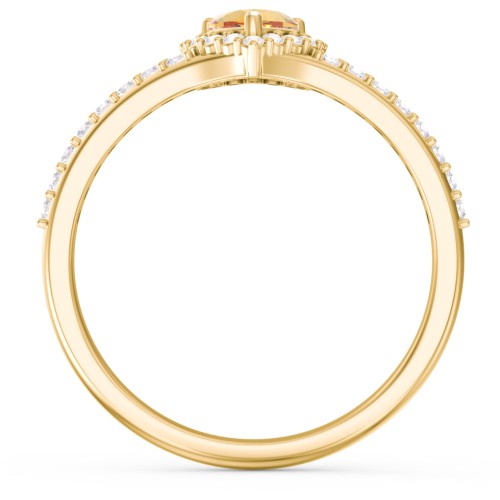 V-Shaped Halo Heart Ring with Accented Band – 18K Gold Plated Silver with Citrine and White Premium Zirconia