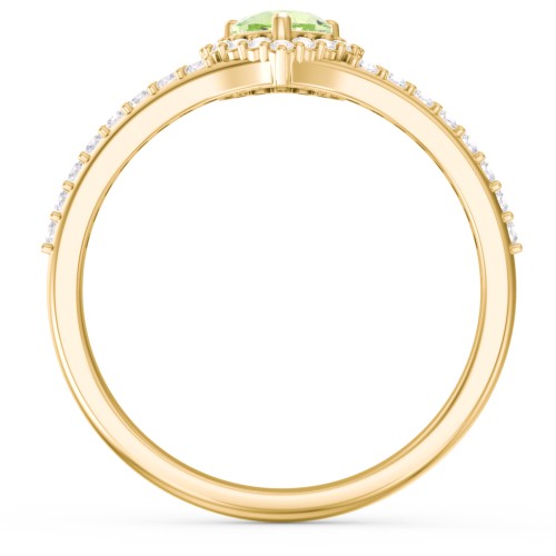 V-Shaped Halo Heart Ring with Accented Band – 18K Gold Plated Silver with Peridot and White Premium Zirconia