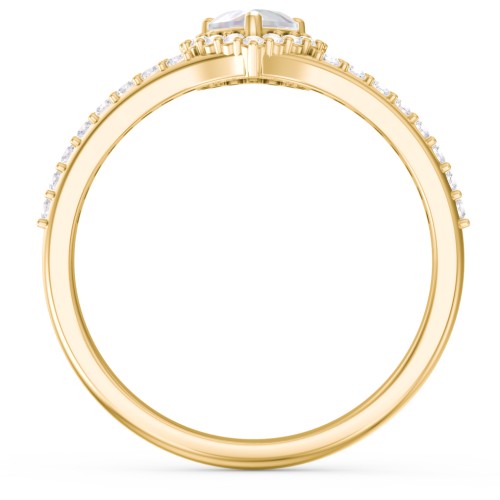 V-Shaped Halo Heart Ring with Accented Band – 18K Gold Plated Silver with Opal and White Premium Zirconia