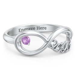 2020 Infinity Ring with Birthstone in 925 Sterling Silver with Amethyst