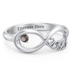 2020 Infinity Ring with Birthstone in 925 Sterling Silver with Smokey Quartz