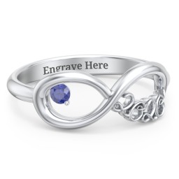 2020 Infinity Ring with Birthstone in 925 Sterling Silver with Blue Sapphire
