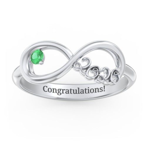 2020 Infinity Ring with Birthstone – Sterling Silver with Emerald