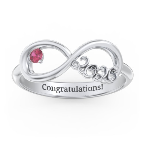 2020 Infinity Ring with Birthstone – Sterling Silver with Ruby