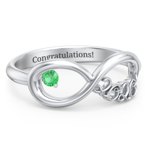 2020 Infinity Ring with Birthstone – Sterling Silver with Emerald