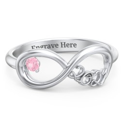 2021 Infinity Ring with Birthstone in 925 Sterling Silver with Pink Tourmaline