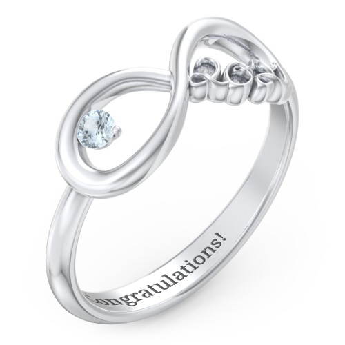 2021 Infinity Ring with Birthstone – Sterling Silver with Aquamarine