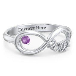 2022 Infinity Ring with Birthstone in 925 Sterling Silver with Amethyst