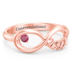 2022 Infinity Ring with Birthstone in 10K Solid Rose Gold with Ruby