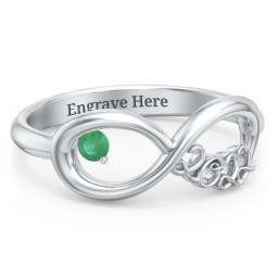 2022 Infinity Ring with Birthstone in 925 Sterling Silver with Emerald