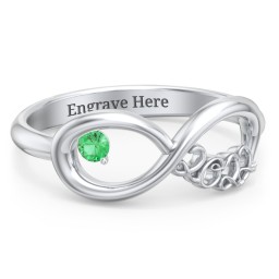 2022 Infinity Ring with Birthstone in 925 Sterling Silver with Emerald