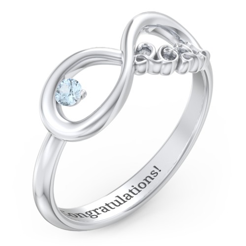 2022 Infinity Ring with Birthstone – Sterling Silver with Aquamarine