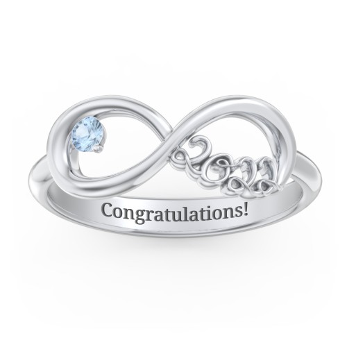 2022 Infinity Ring with Birthstone – Sterling Silver with Blue Topaz