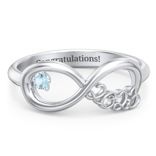 2023 Infinity Ring with Birthstone – Sterling Silver with Blue Topaz