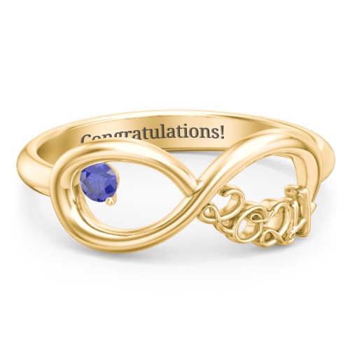 2024 Infinity Ring with Birthstone – 10K Yellow Gold with Blue Sapphire