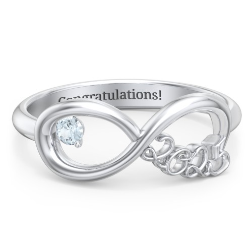 2025 Infinity Ring with Birthstone – Sterling Silver with Aquamarine
